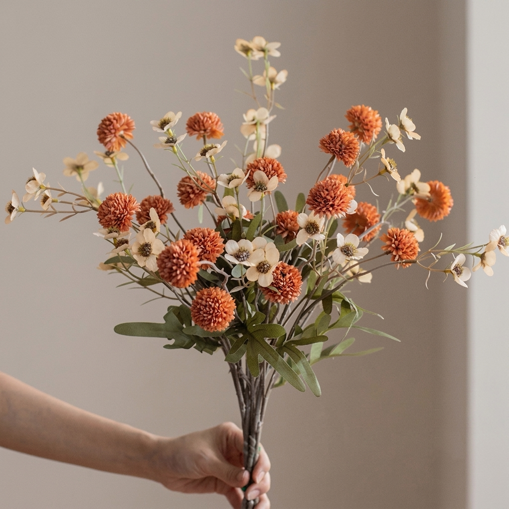 Künstliches Blumenarrangement Karamell Pom-Pom & Gänseblümchen – Chavanic
