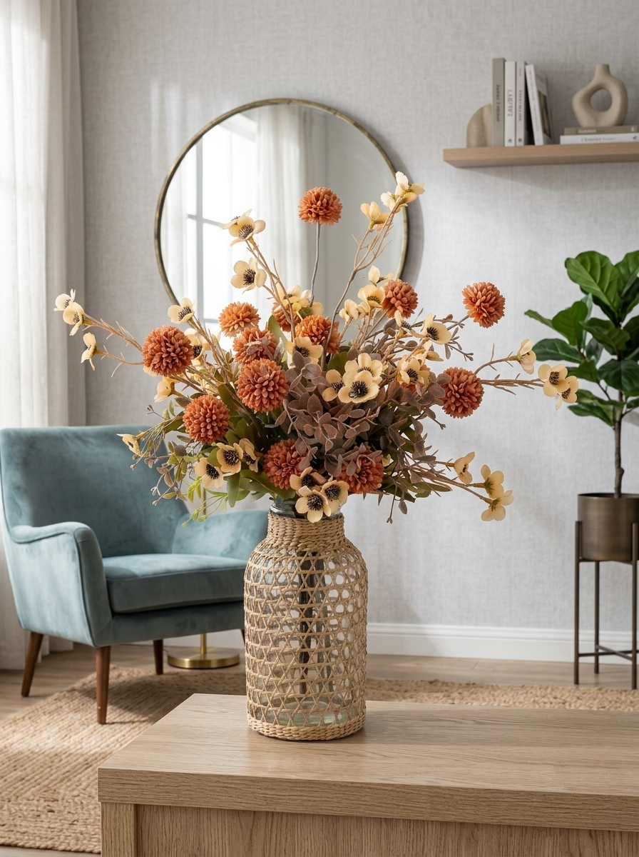 Caramel Pom-Pom & Daisy Artificial Floral Arrangement