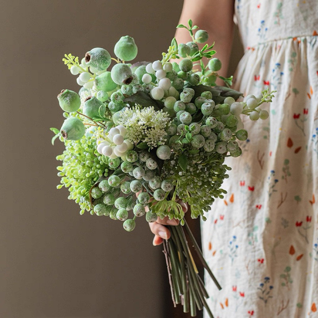 Elegant Green Faux Blueberry & Berry Branch Arrangement