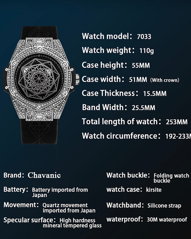 Men's Luxury Velocity Chrono Automatic Watch with Diamond-Set Bezel