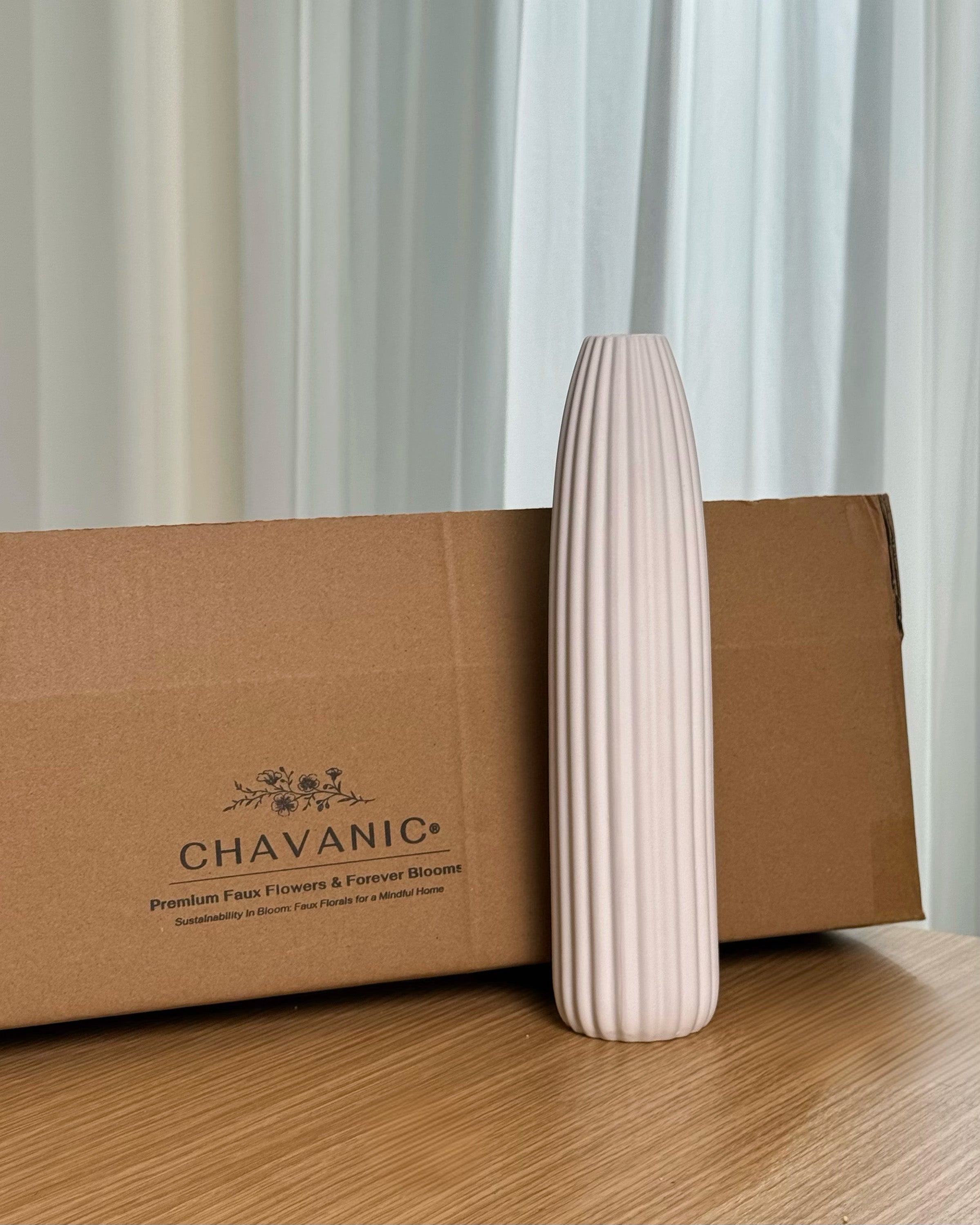 White Ribbed Ceramic Vase