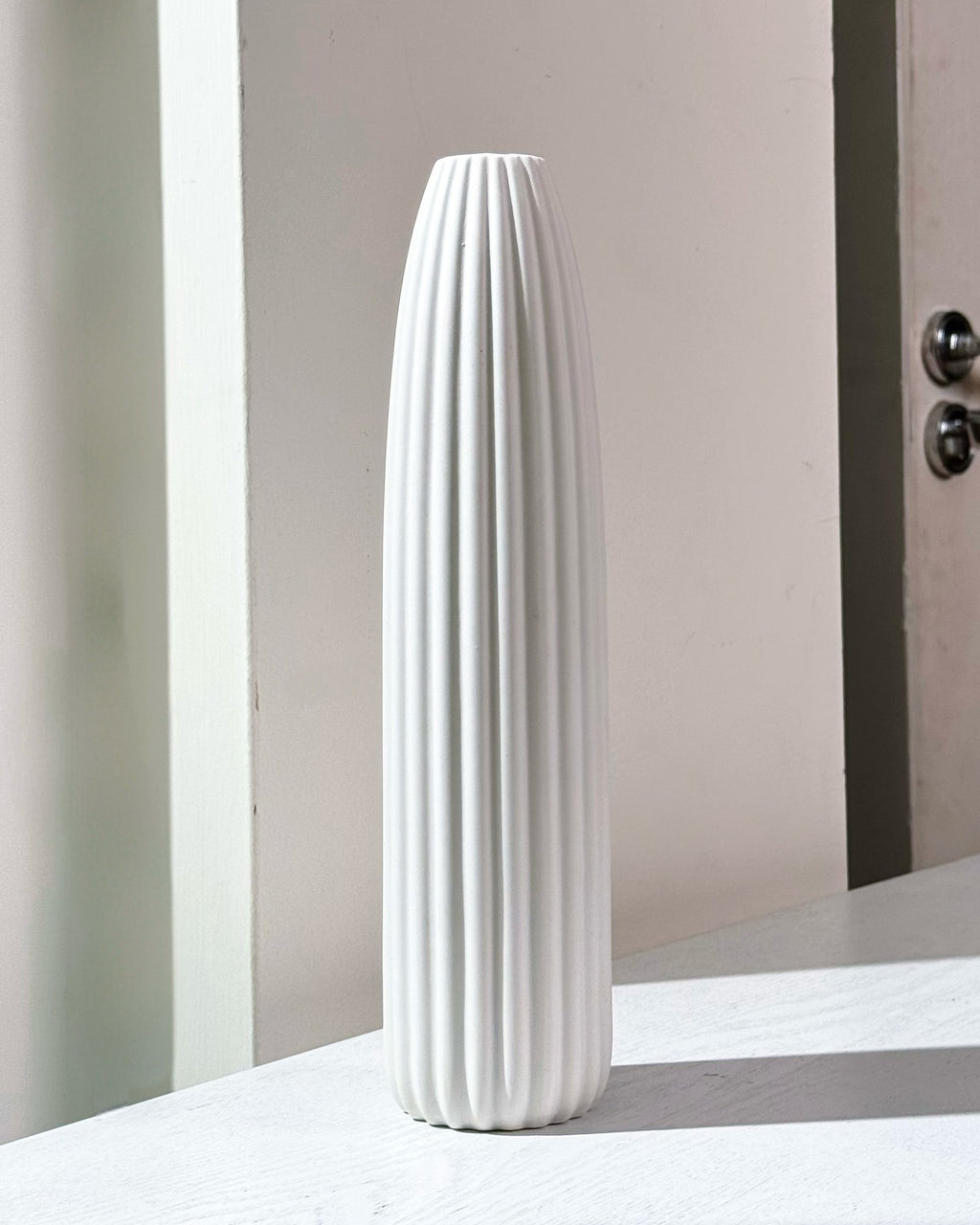 White Ribbed Ceramic Vase