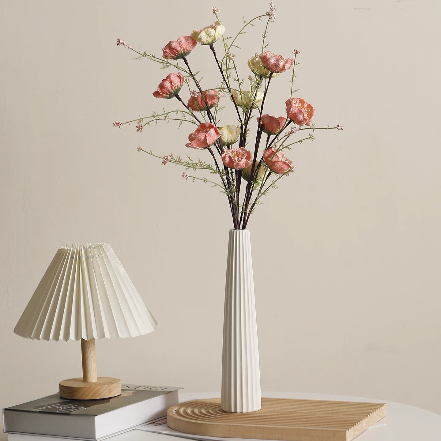 White Ribbed Ceramic Vase
