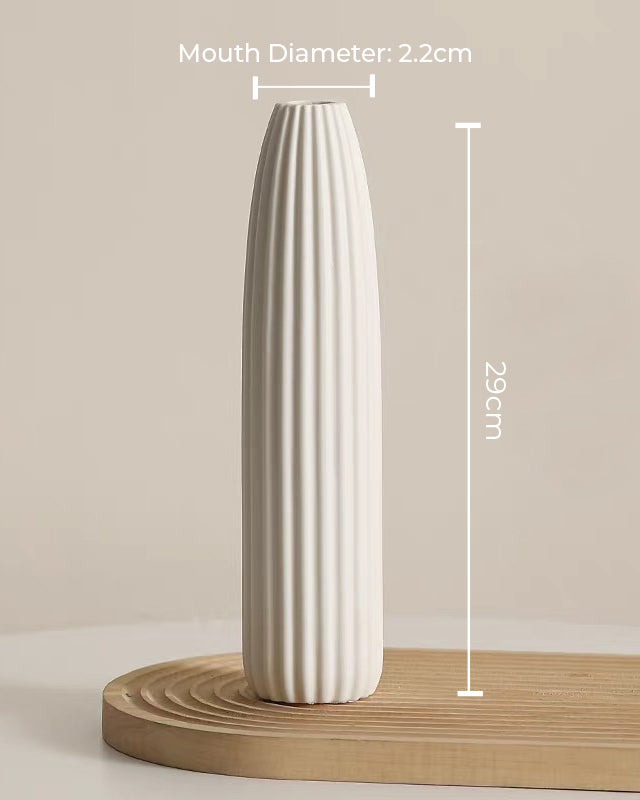 White Ribbed Ceramic Vase