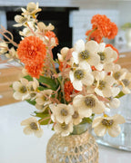 Faux Floral Arrangement - Orange PomPom & Cream Flower