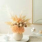 Faux Floral Arrangement - Peach Hydrangea & Neutral Pampas Grass