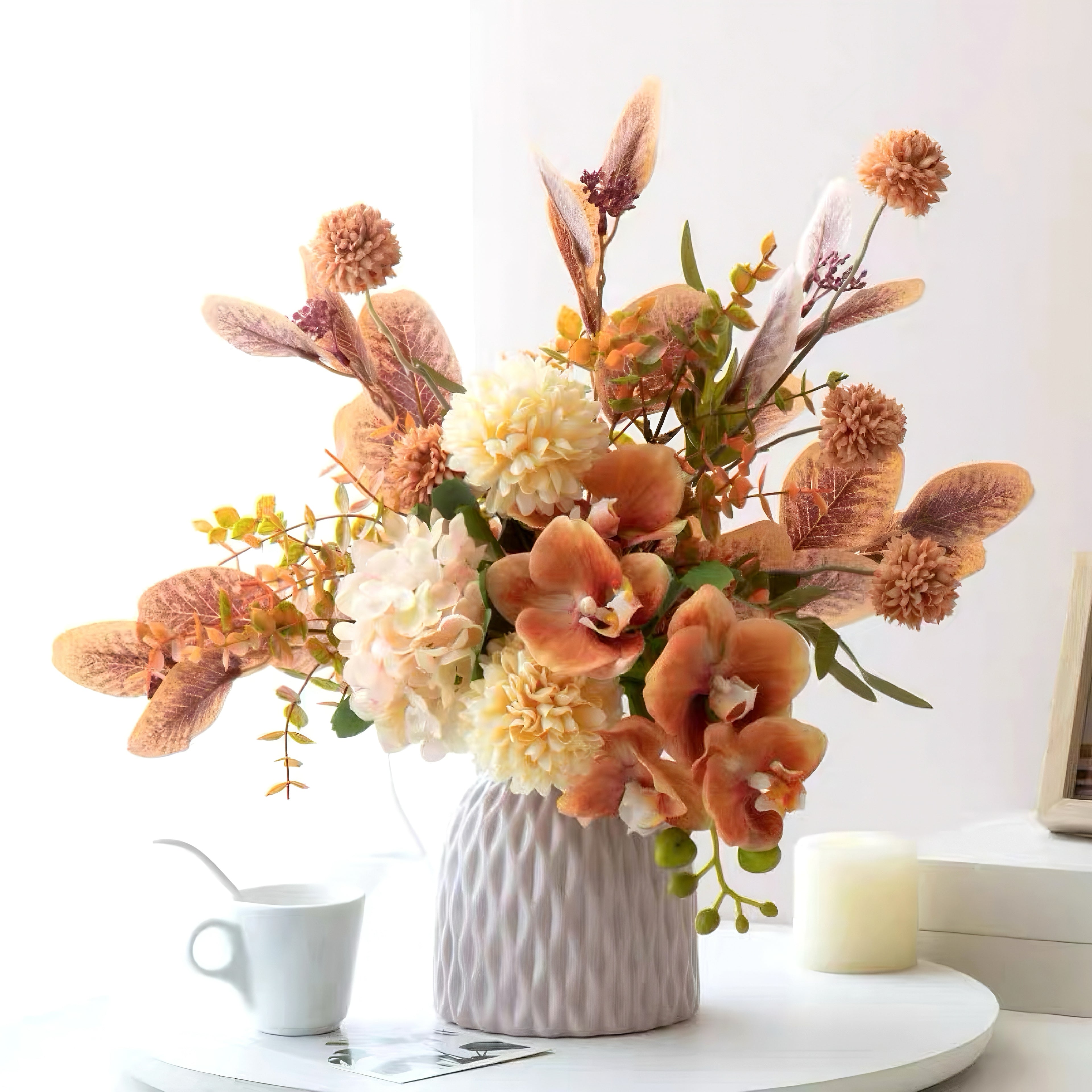 Faux Floral Arrangement - Terracotta Orchid & Multi-Bloom Mix