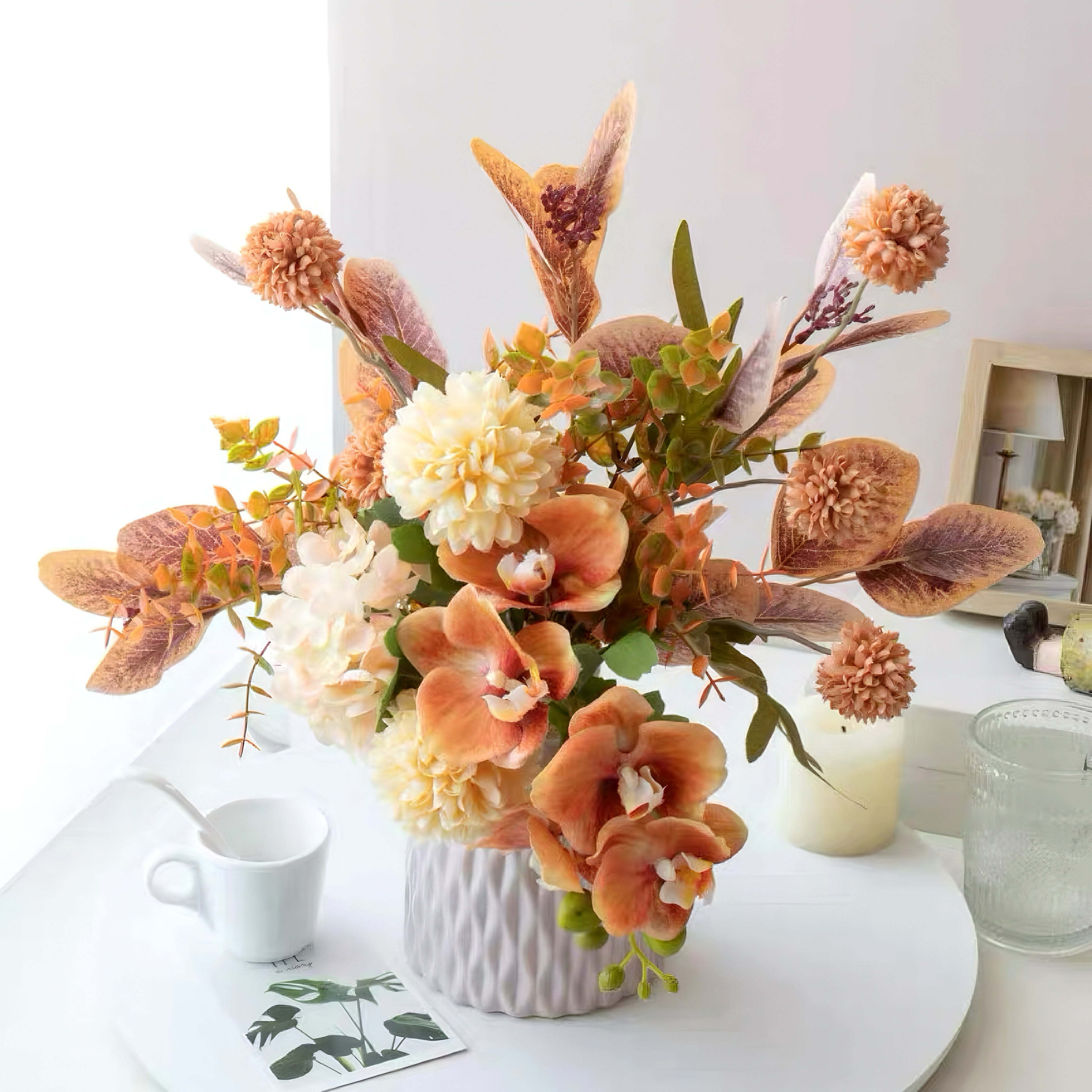 Faux Floral Arrangement - Terracotta Orchid & Multi-Bloom Mix
