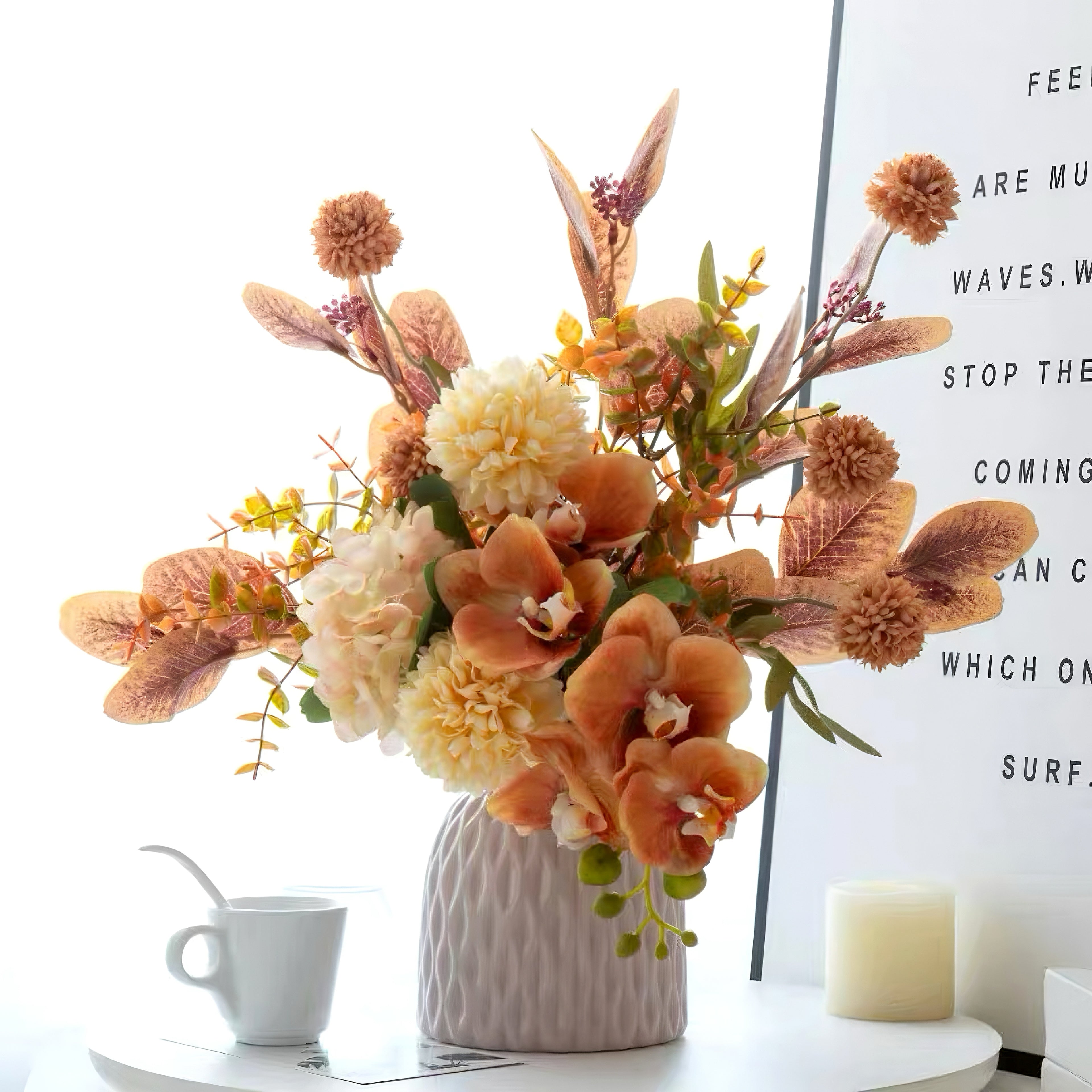 Faux Floral Arrangement - Terracotta Orchid & Multi-Bloom Mix