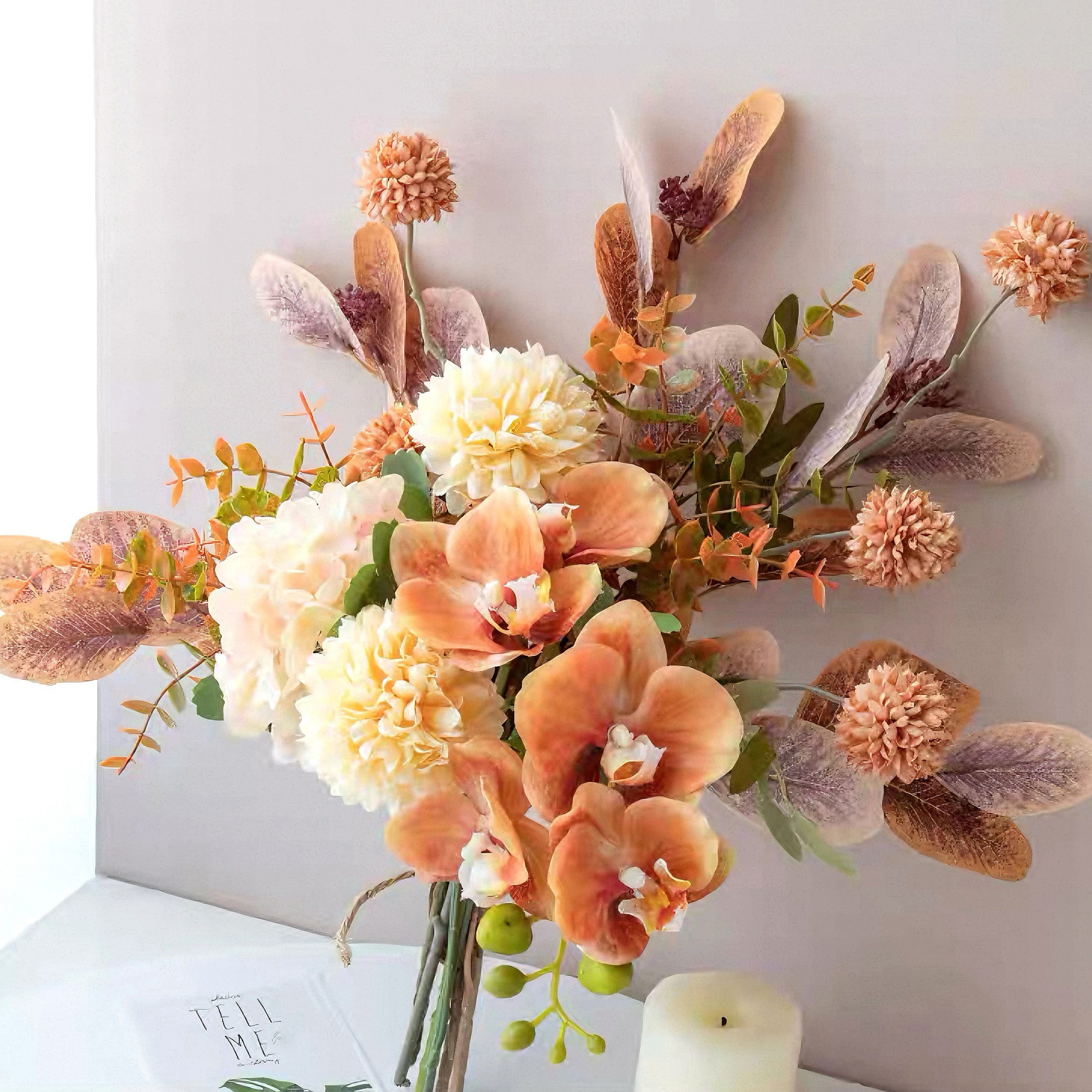 Faux Floral Arrangement - Terracotta Orchid & Multi-Bloom Mix