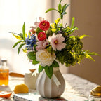 Faux Floral Arrangement - Multicolor Mixed Blooms with White Rose & Greenery