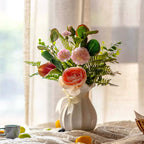 Faux Floral Arrangement - Multicolor Mixed Blooms with White Rose & Greenery