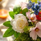 Faux Floral Arrangement - Multicolor Mixed Blooms with White Rose & Greenery