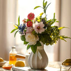 Faux Floral Arrangement - Multicolor Mixed Blooms with White Rose & Greenery