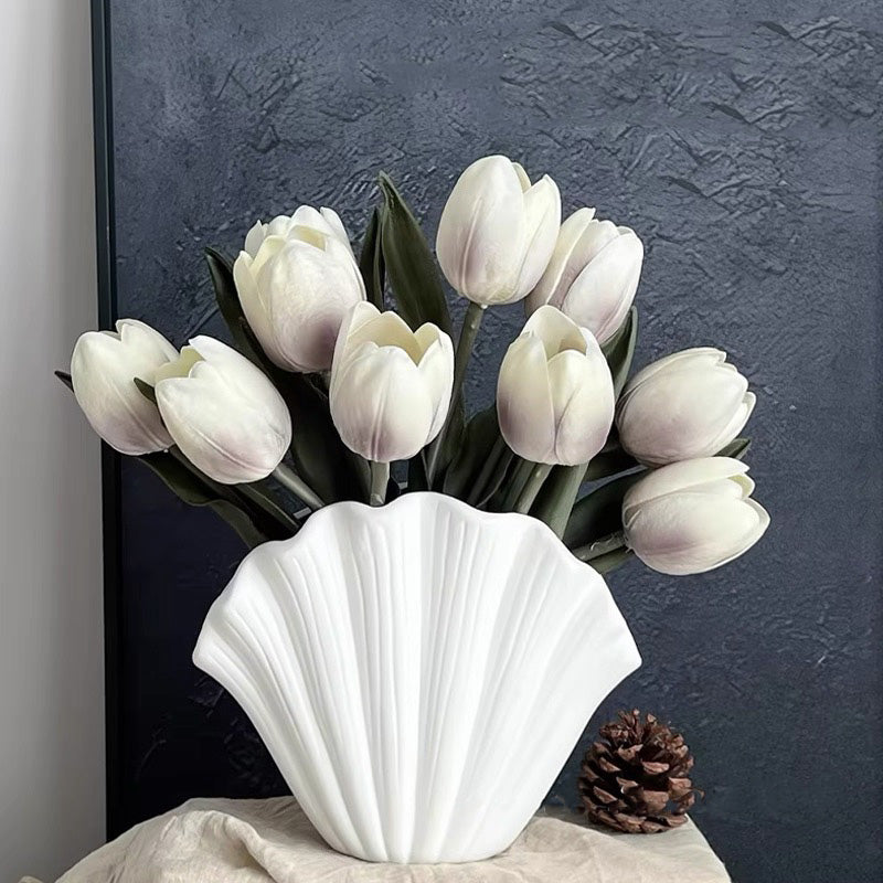 Faux Tulip Arrangement - White (10 Stems / 10 Heads)