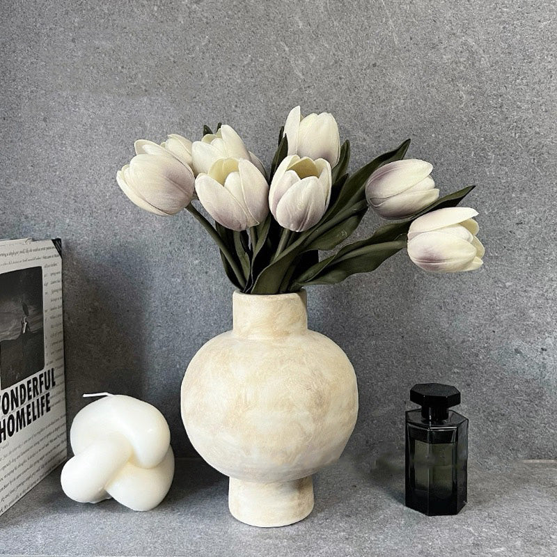 Faux Tulip Arrangement - White (10 Stems / 10 Heads)