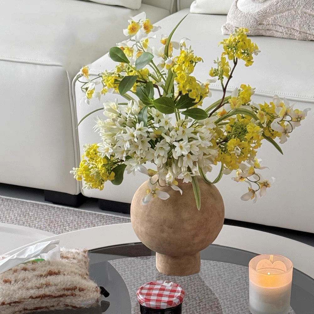 Textured Ceramic Round Vase - Light Yellow