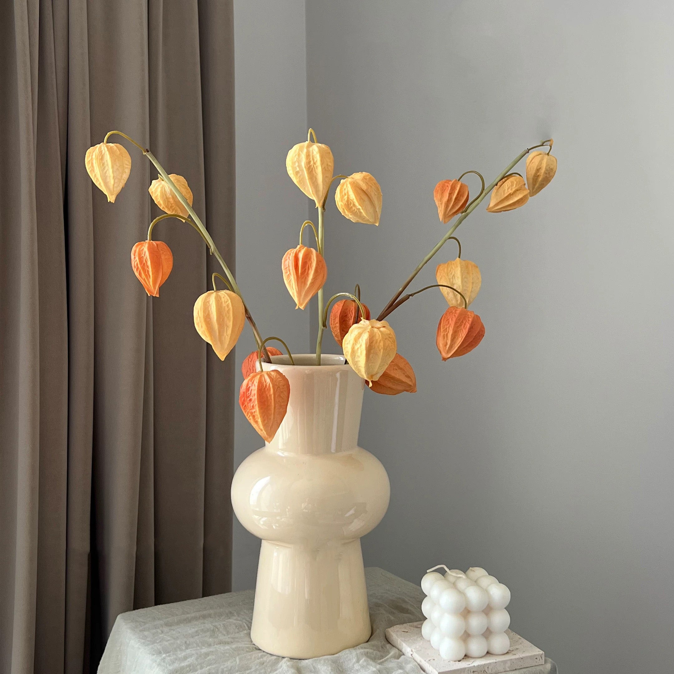 Faux Physalis Flower Arrangement - Light Orange (3 Stems)