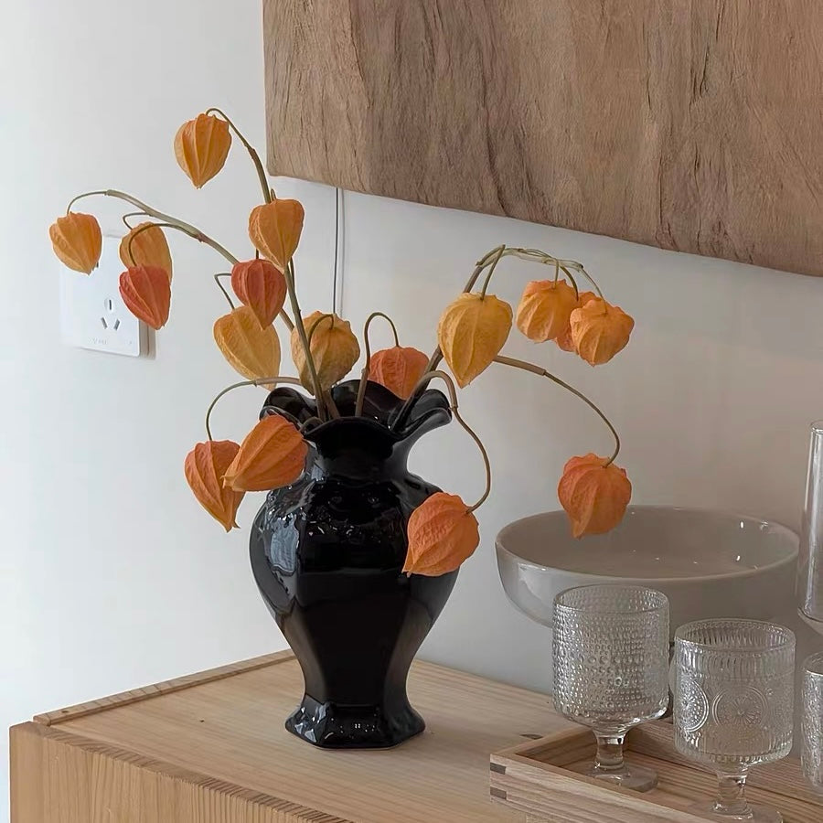 Faux Physalis Flower Arrangement - Light Orange (3 Stems)