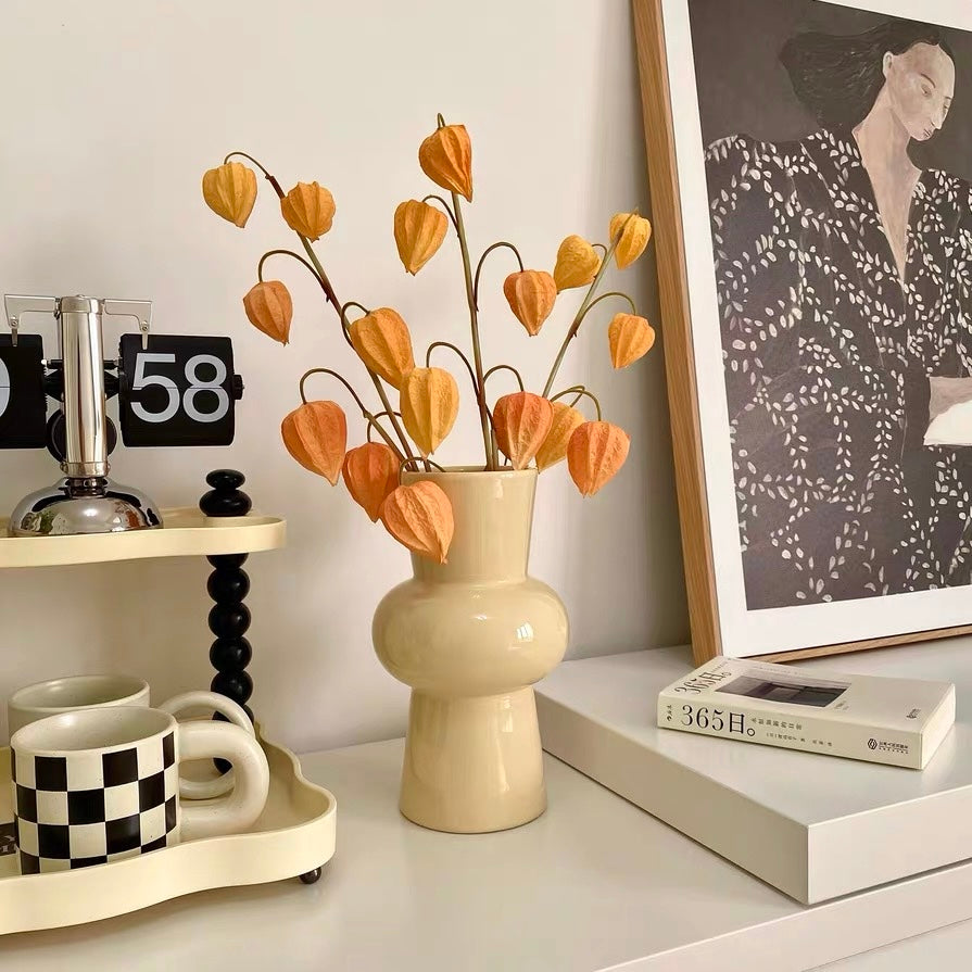 Faux Physalis Flower Arrangement - Light Orange (3 Stems)