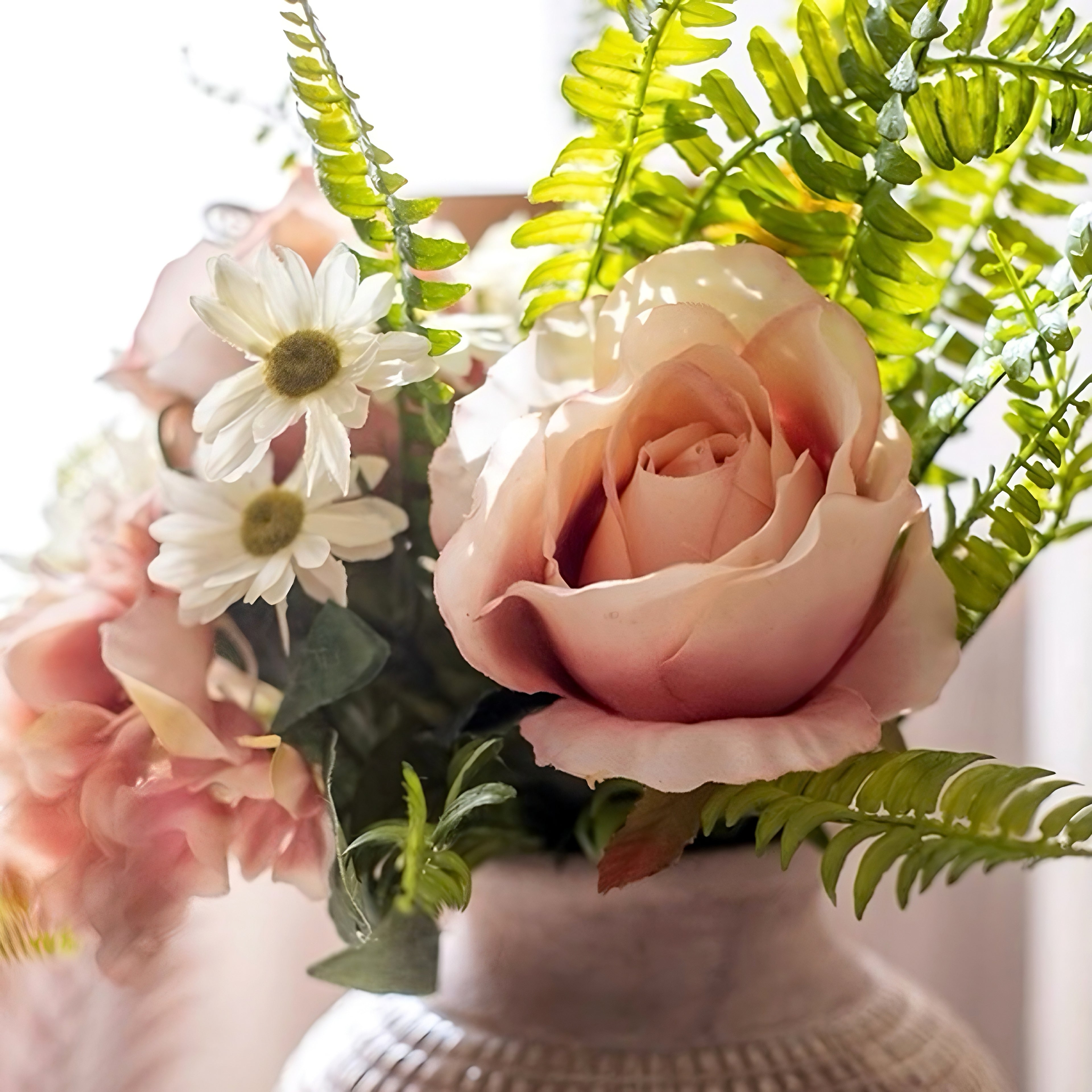 Blush Romance Pink Rose Hydrangea and Daisy Artificial Floral Arrangement