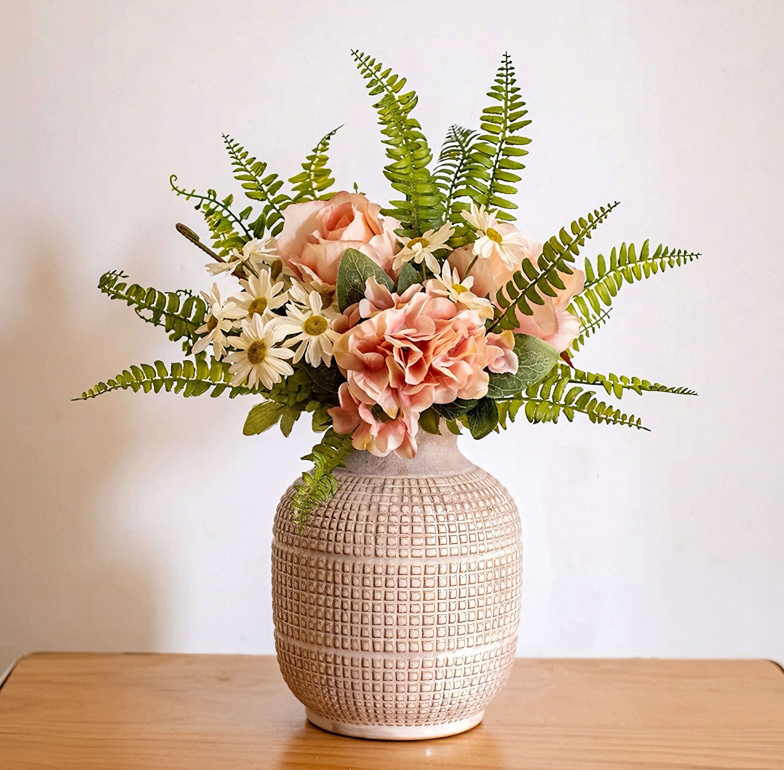 Blush Romance Pink Rose Hydrangea and Daisy Artificial Floral Arrangement