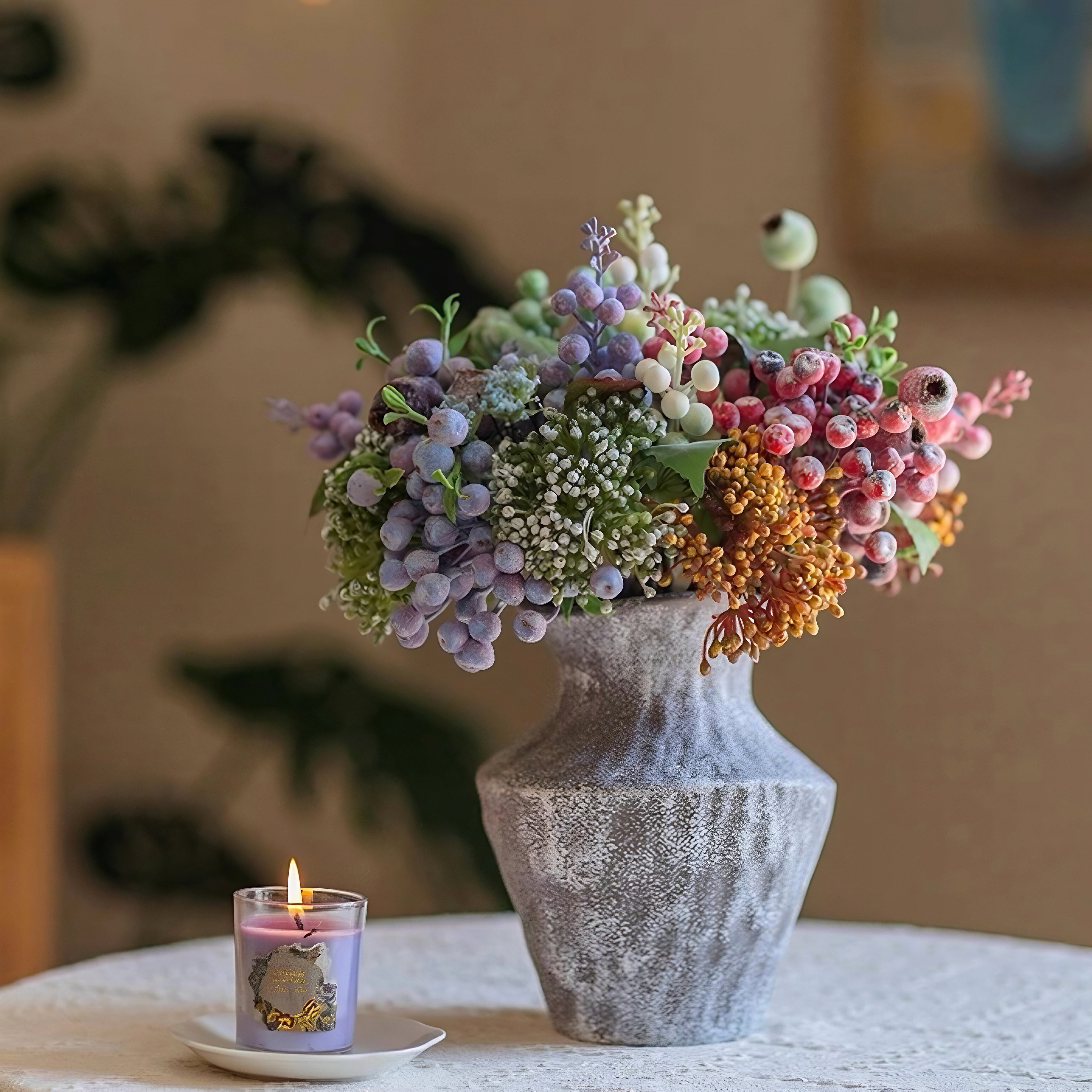 Ethereal Multicolor Berry & Foliage Artisan Artificial Floral Arrangement