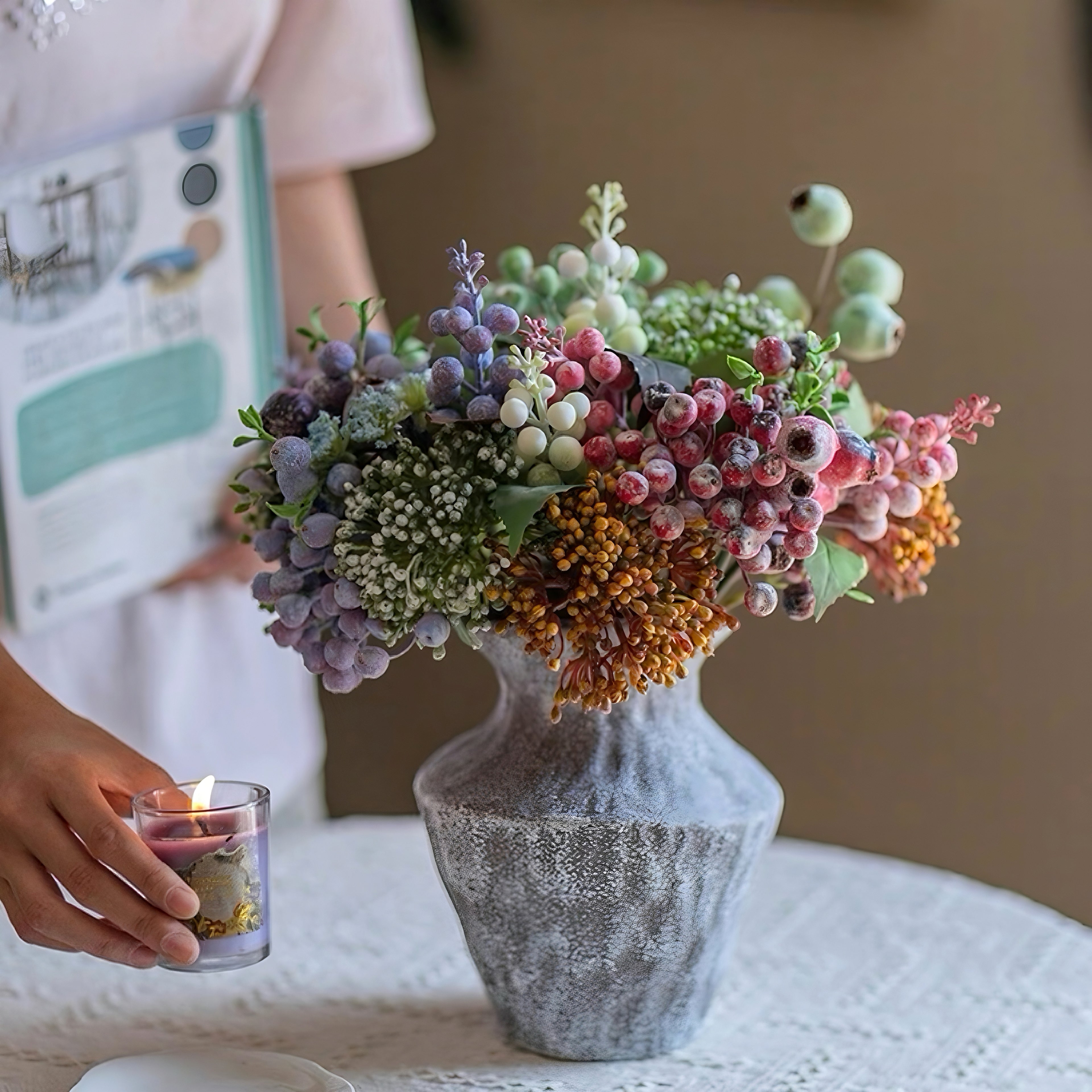 Ethereal Multicolor Berry & Foliage Artisan Artificial Floral Arrangement