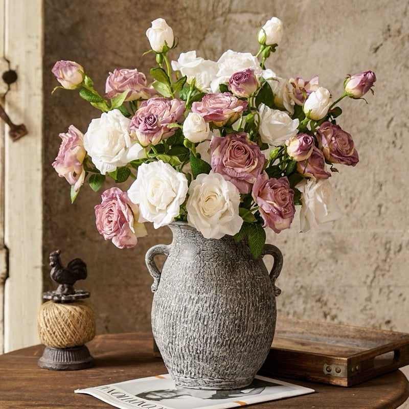 Purple and White Faded-Edge Faux Rose Bouquet