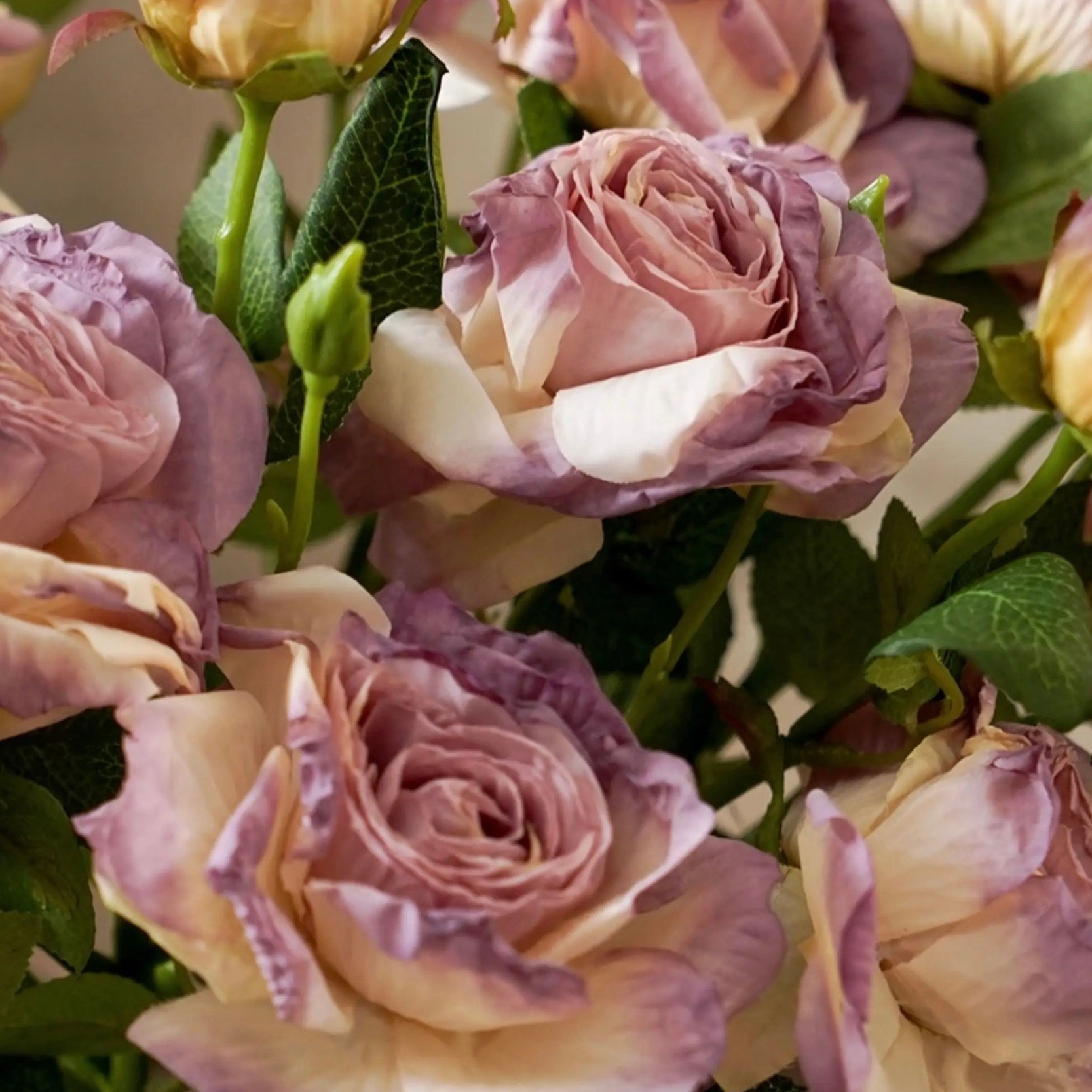 Purple and White Faded-Edge Faux Rose Bouquet