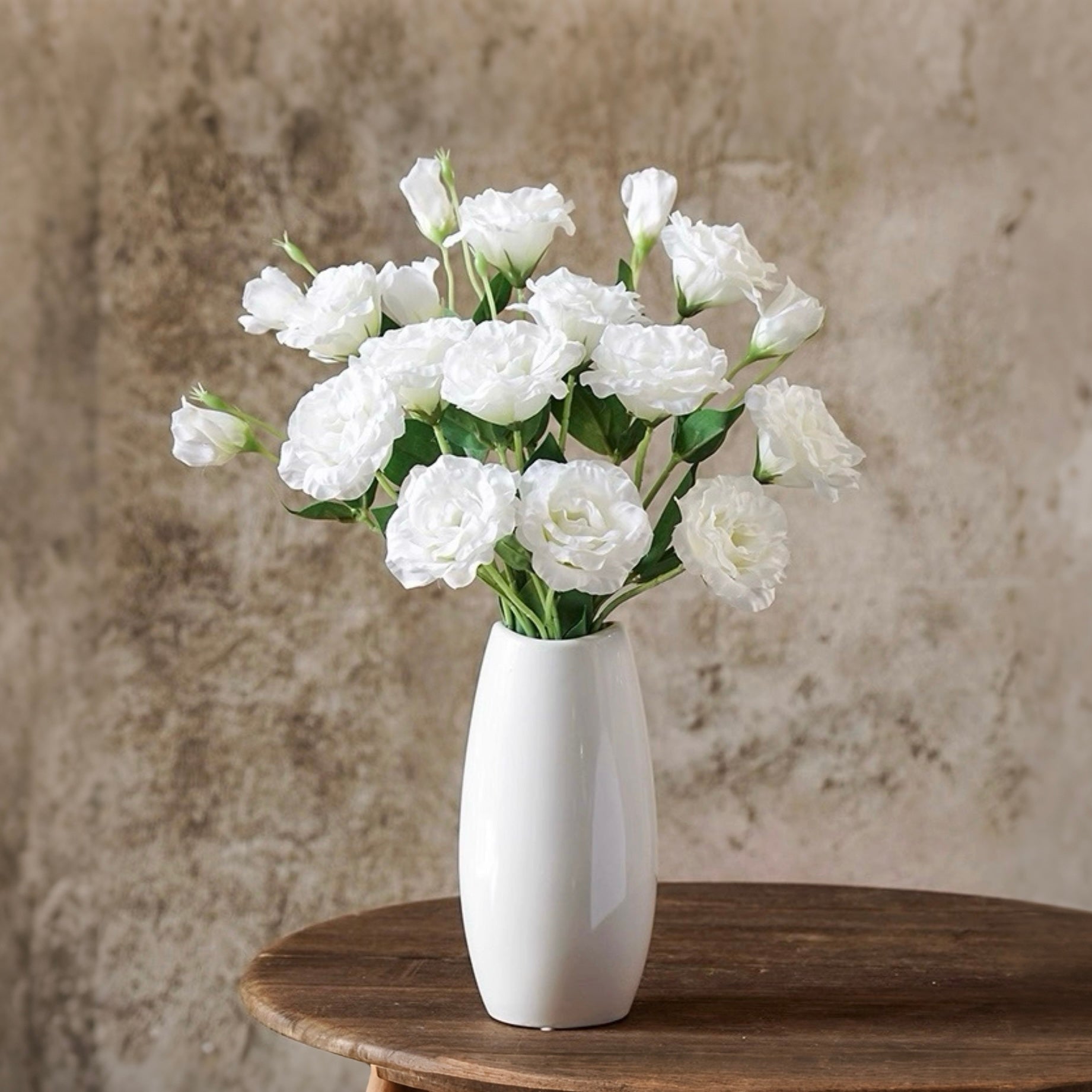 Elegant White Lisianthus Faux Floral Arrangement