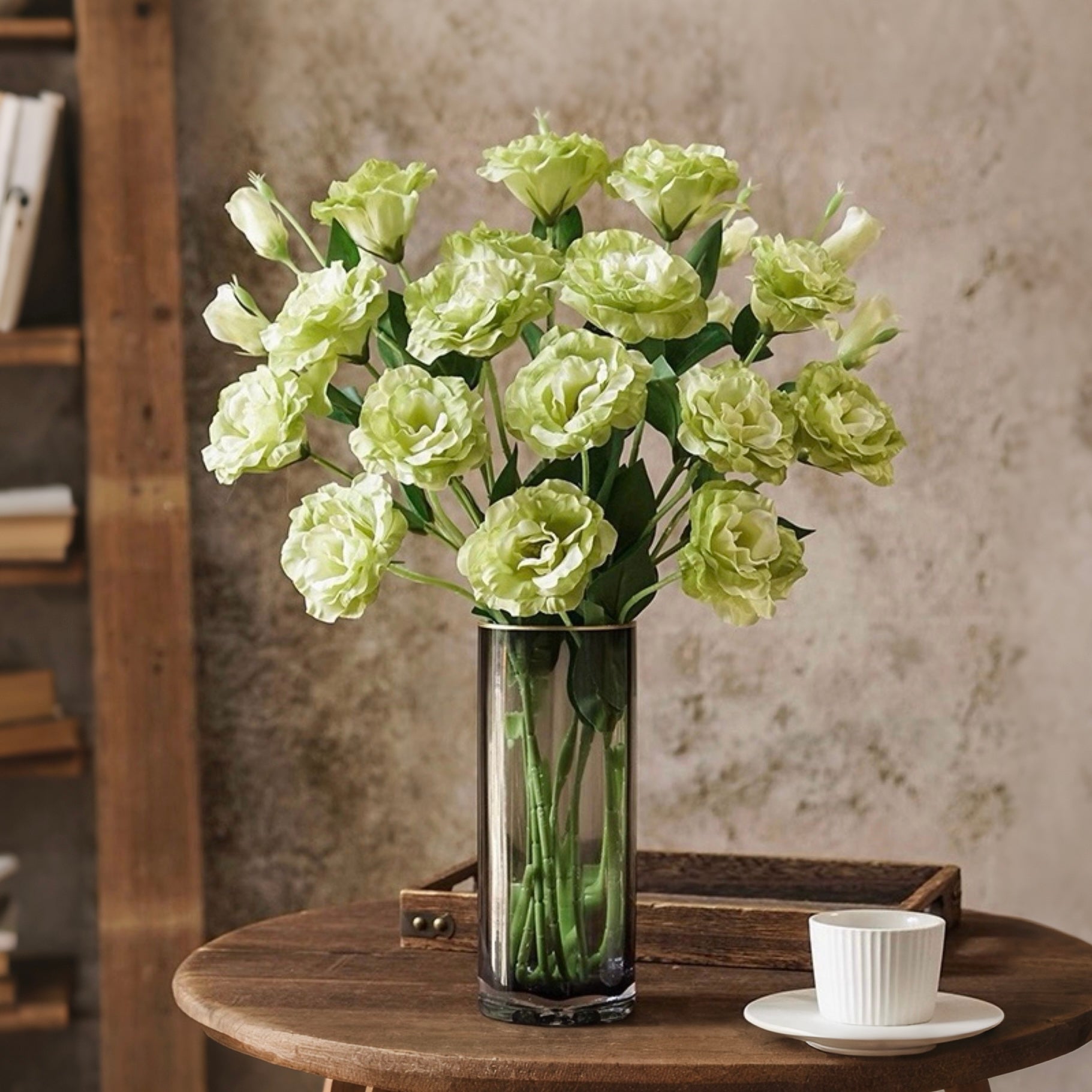Elegant Green Lisianthus Faux Floral Arrangement
