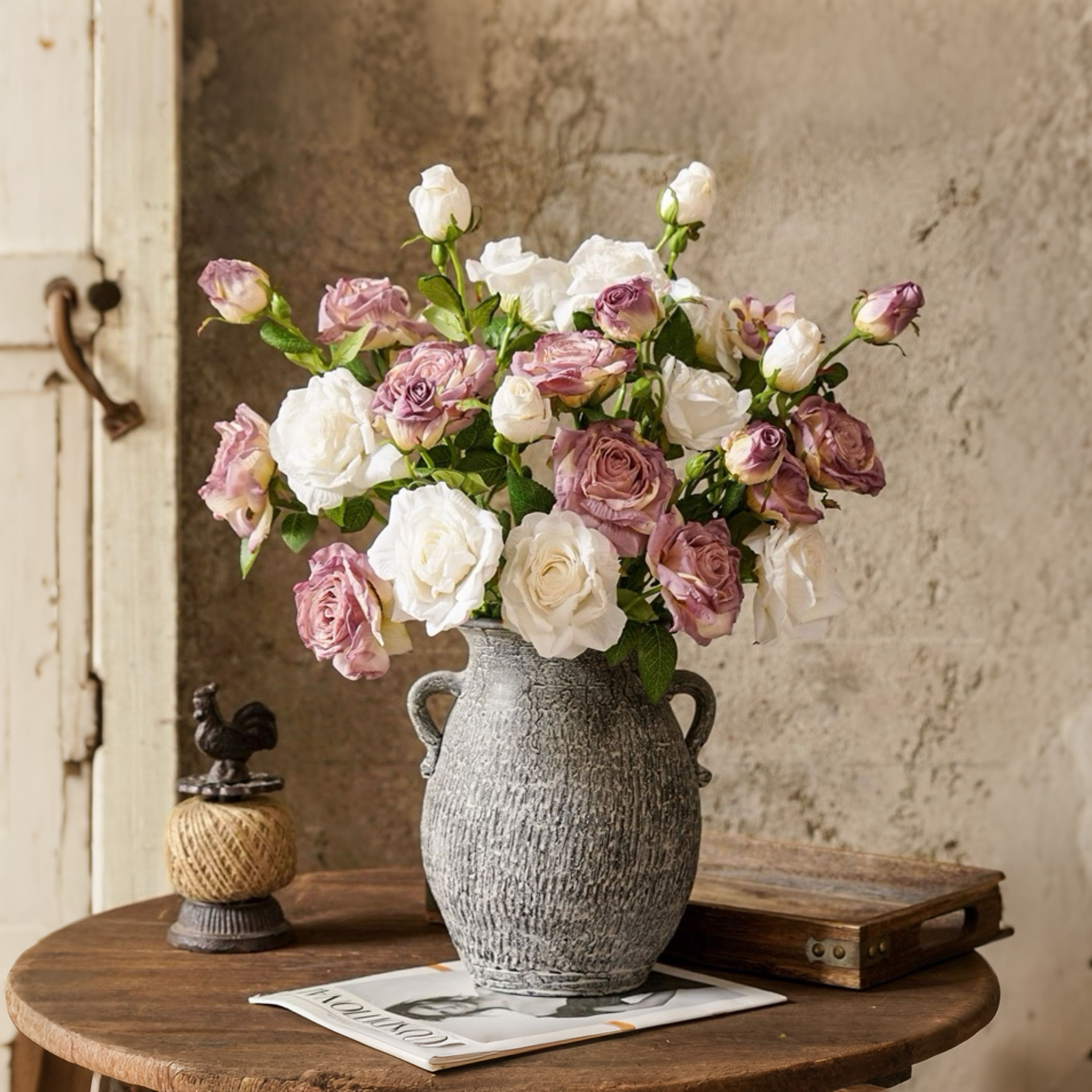 Purple and White Faded-Edge Faux Rose Bouquet