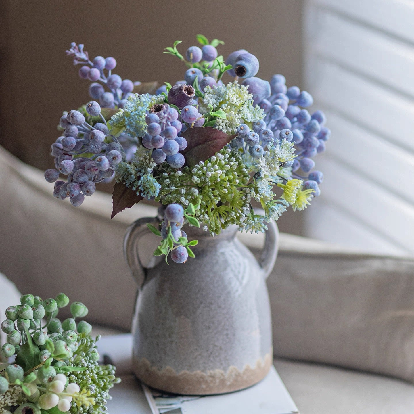 Elegant Blue-Purple Faux Blueberry & Berry Branch Arrangement