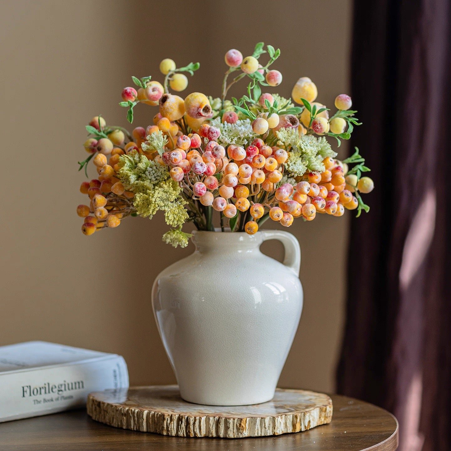 Elegant Orange-Toned Faux Blueberry & Berry Branch Arrangement