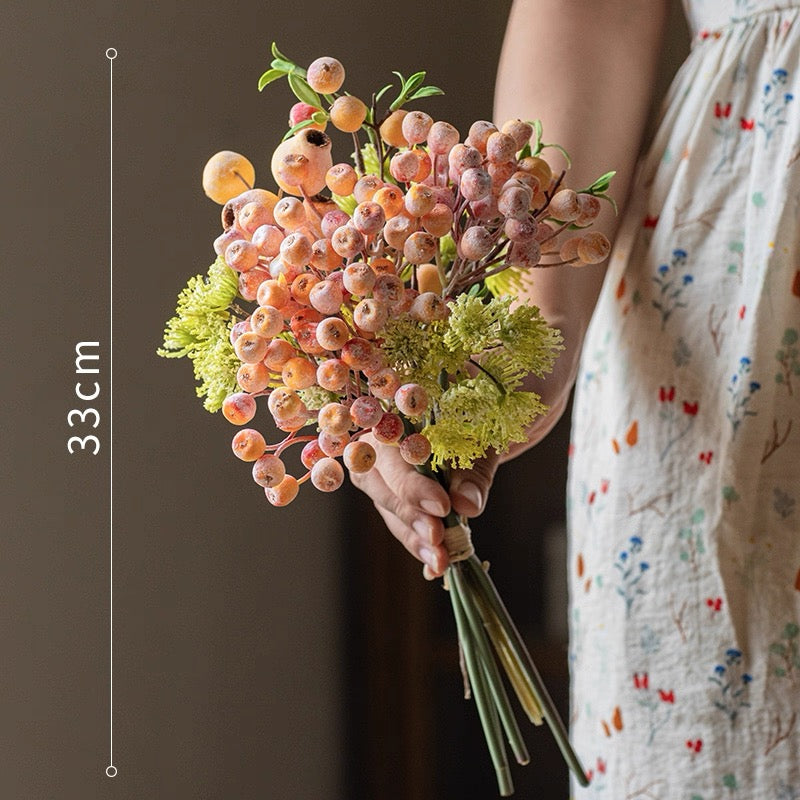 Elegant Orange-Toned Faux Blueberry & Berry Branch Arrangement