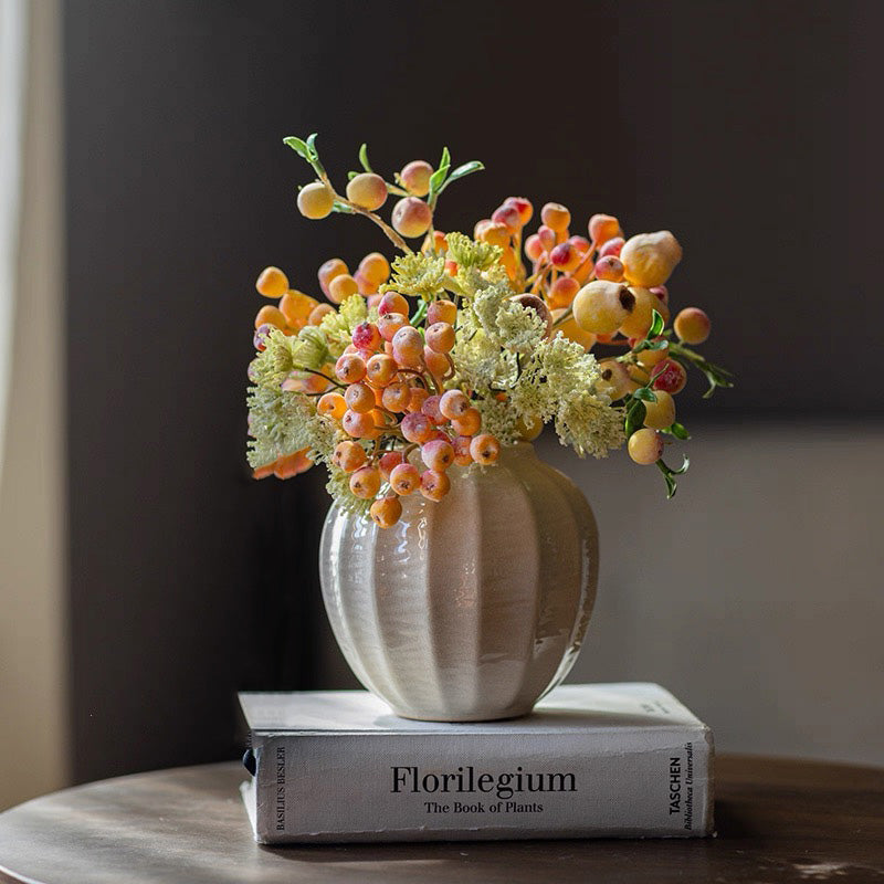 Elegant Orange-Toned Faux Blueberry & Berry Branch Arrangement