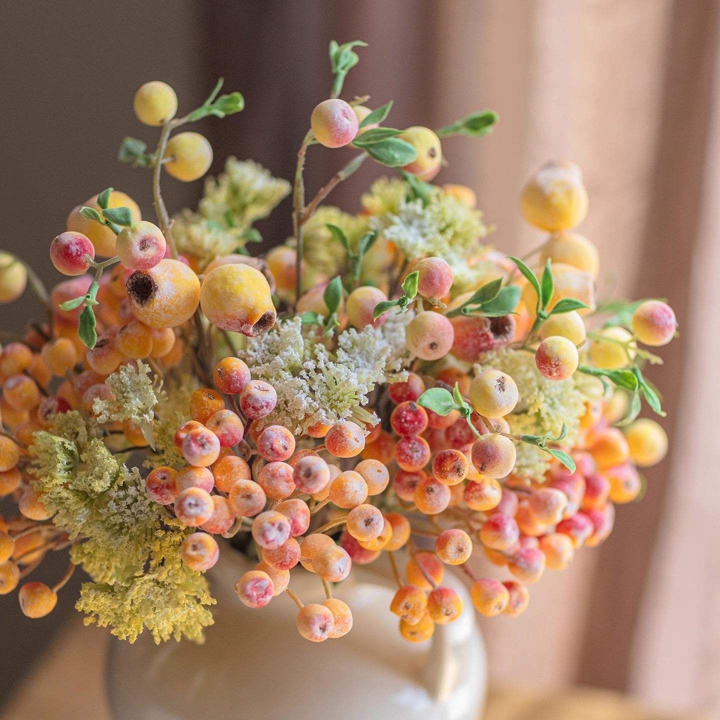 Elegant Orange-Toned Faux Blueberry & Berry Branch Arrangement