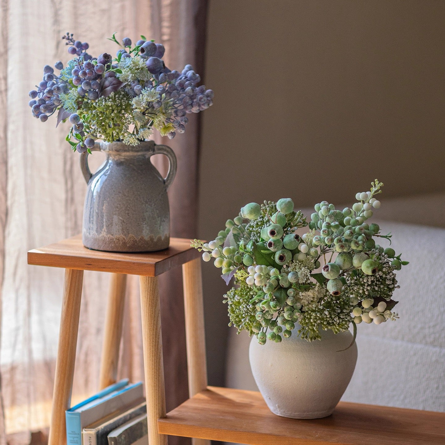 Elegant Green Faux Blueberry & Berry Branch Arrangement