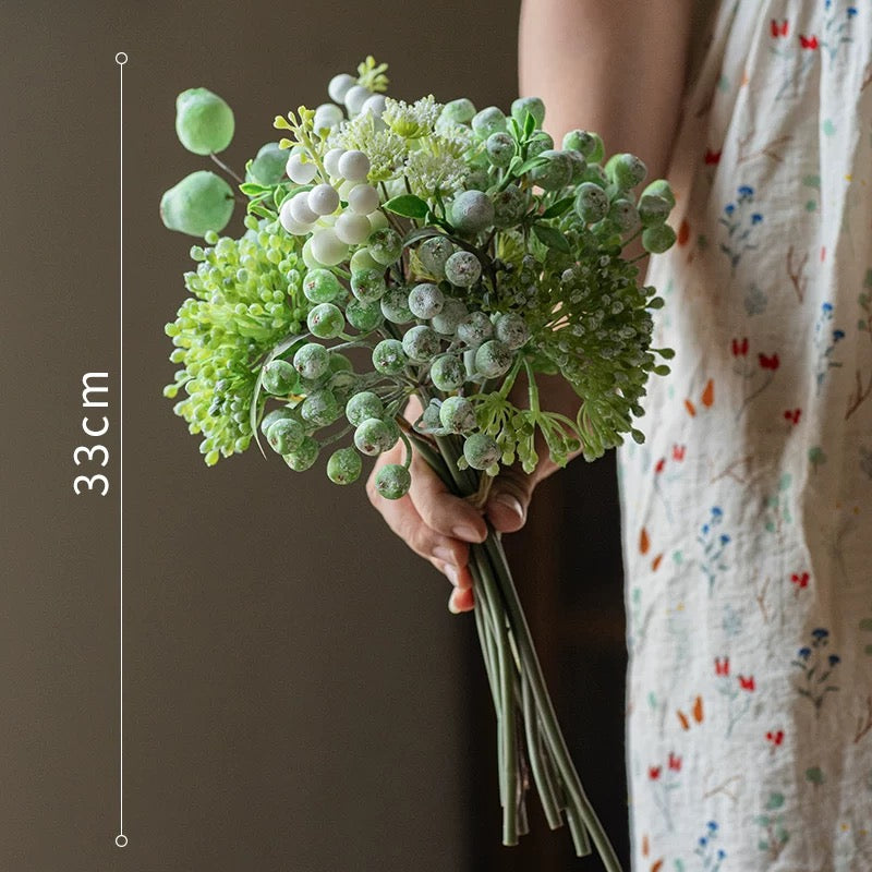 Elegant Green Faux Blueberry & Berry Branch Arrangement