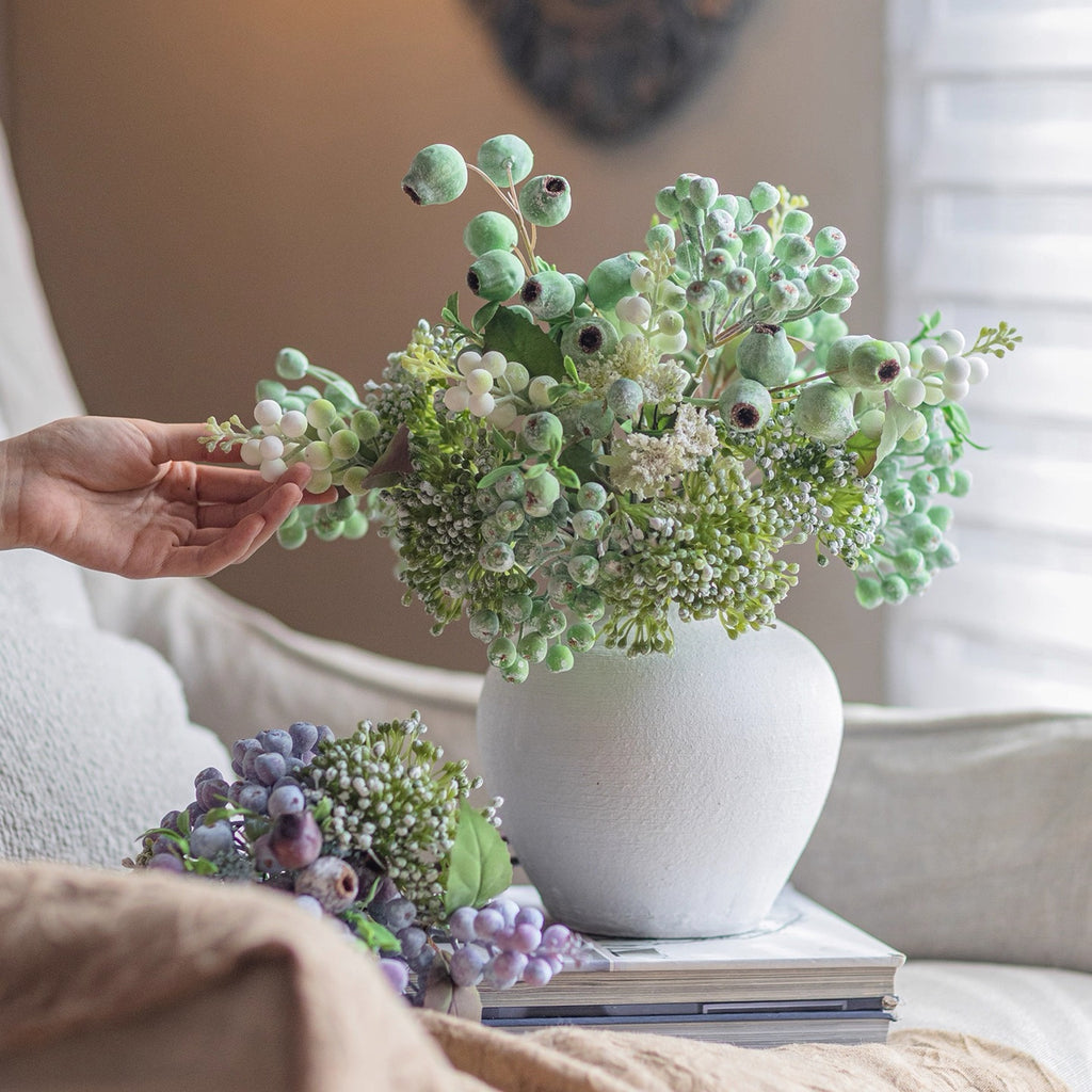 Elegant Green Faux Blueberry & Berry Branch Arrangement
