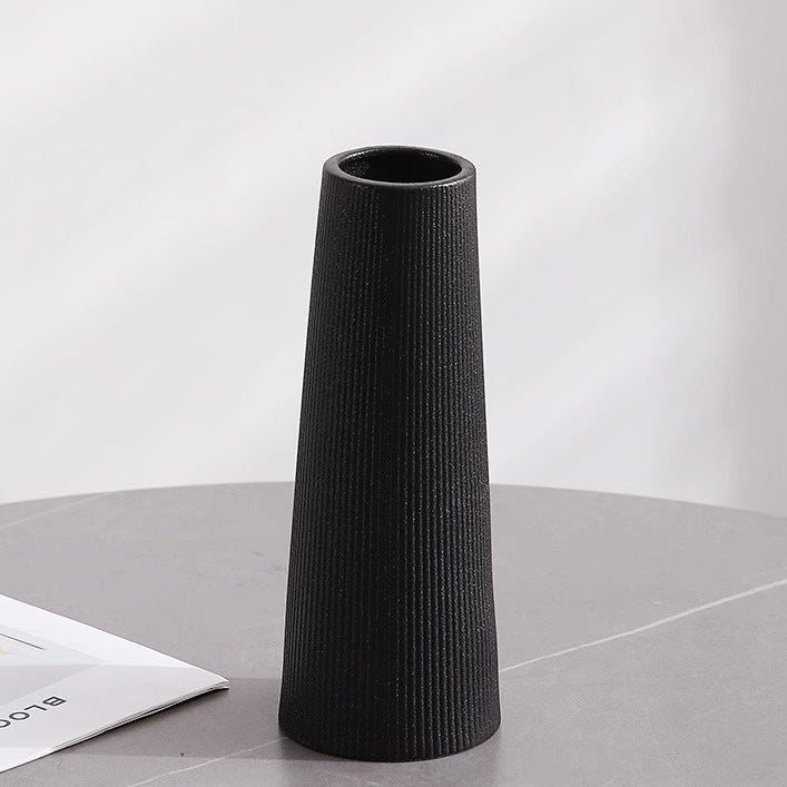 Textured Black Tapered Ceramic Vase