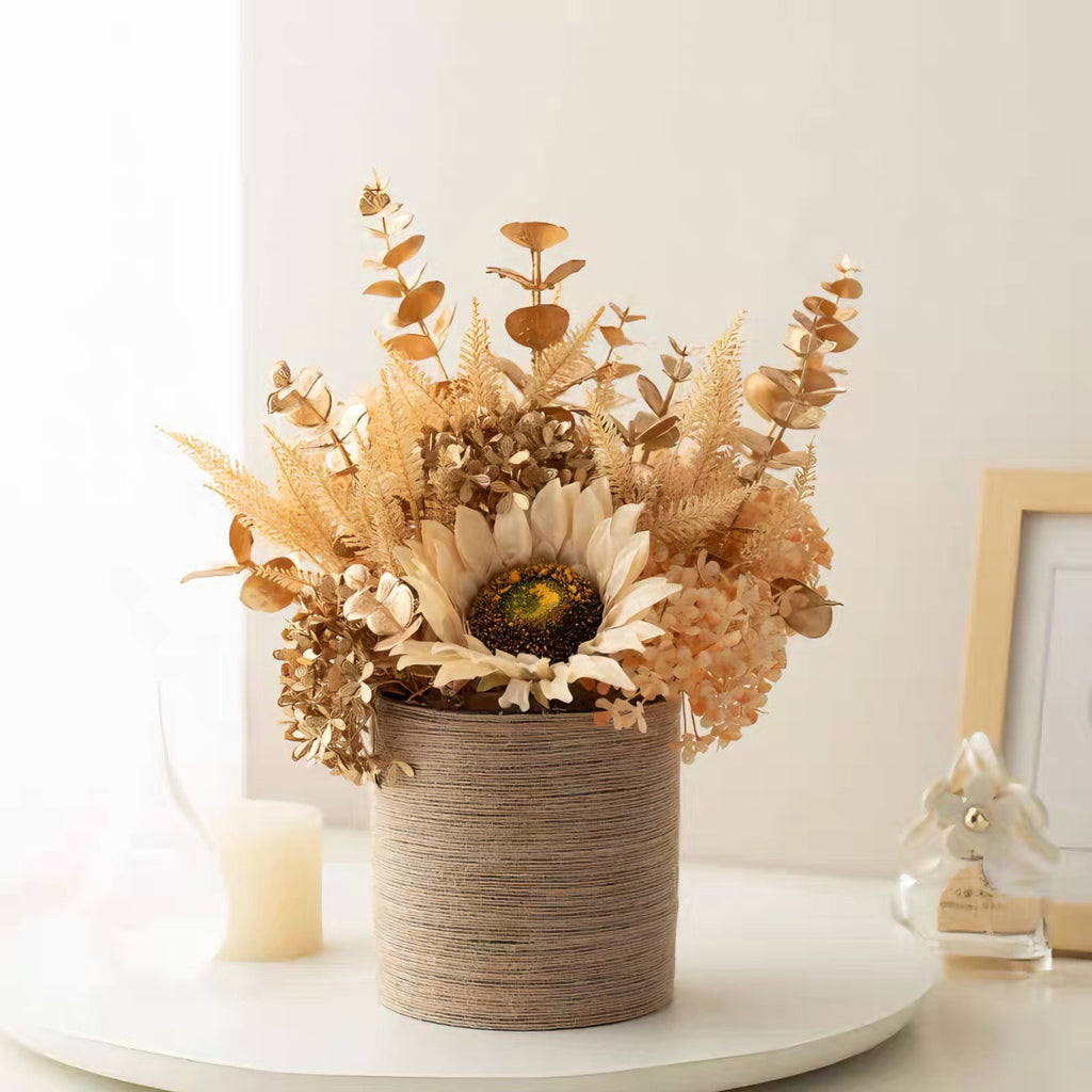 Autumn Retro Sunflower Artificial Flower Arrangement with Vase