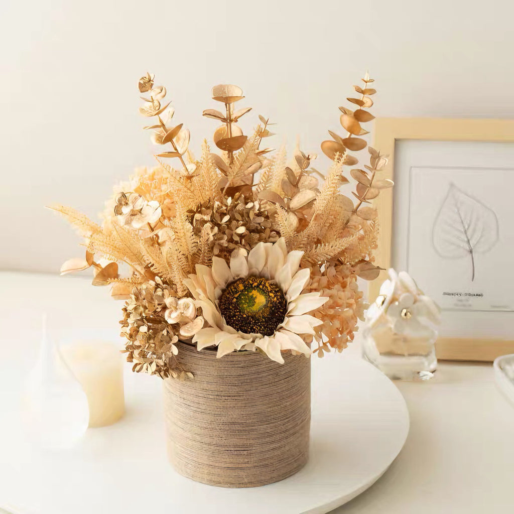 Autumn Retro Sunflower Artificial Flower Arrangement with Vase