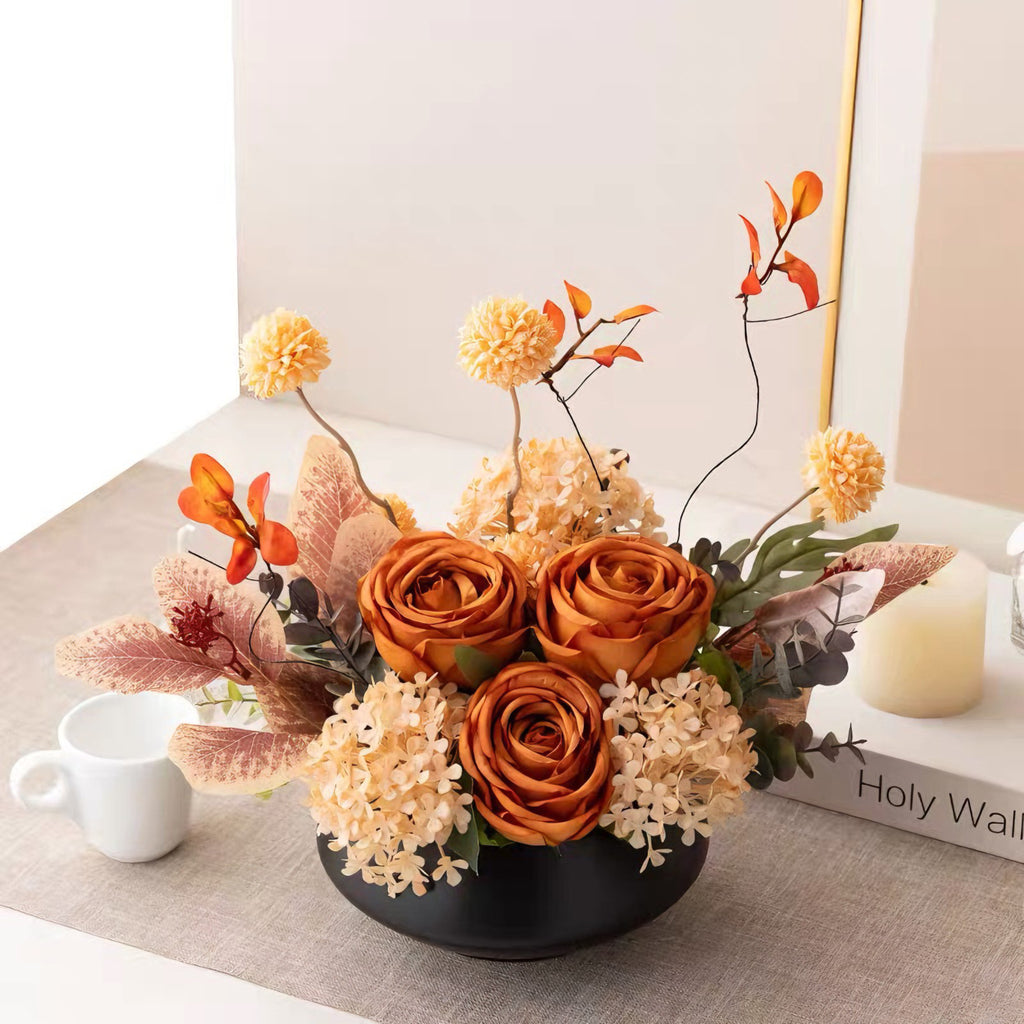 Autumn Rose Artificial Floral Arrangement with Vase