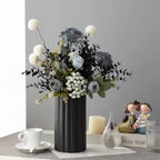 Faux Floral Arrangement - Blue & White Blooms with Dark Foliage