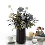 Faux Floral Arrangement - Blue & White Blooms with Dark Foliage