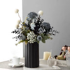 Faux Floral Arrangement - Blue & White Blooms with Dark Foliage