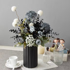 Faux Floral Arrangement - Blue & White Blooms with Dark Foliage