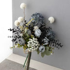 Faux Floral Arrangement - Blue & White Blooms with Dark Foliage